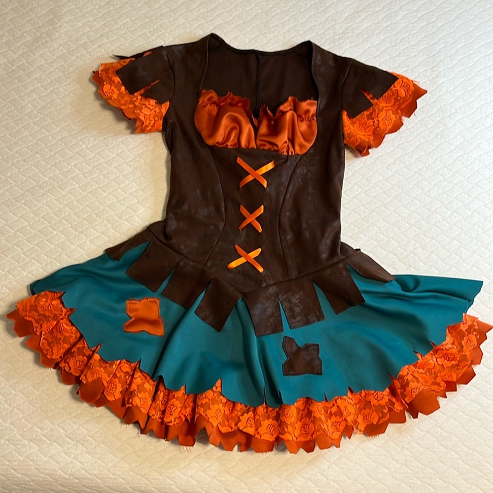 Bavarian Bar Maid dirndl dress, Fall Autumn theme, brown/orange/green, XS-S